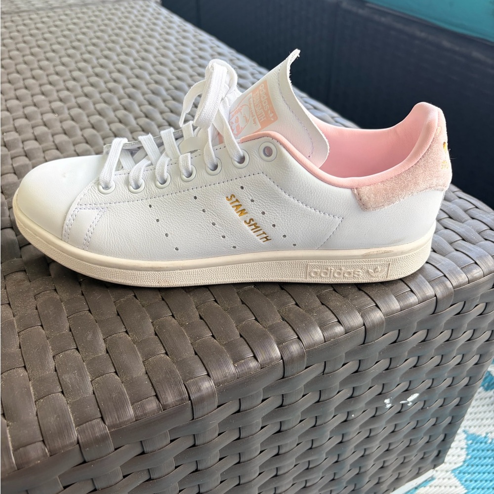 adidas Stan Smith White and Pink Athletic Shoes